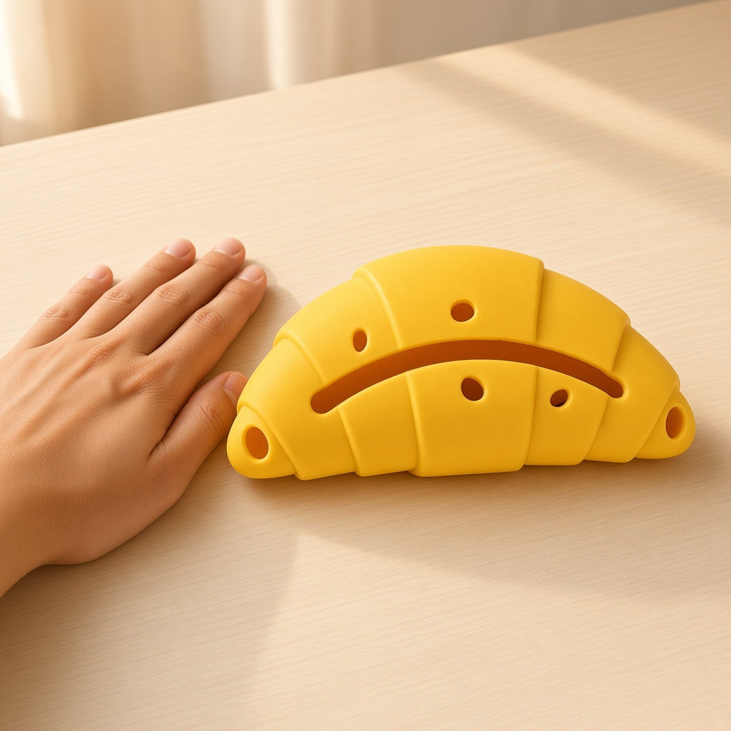 Hand size reference for Croissant Treat Toy